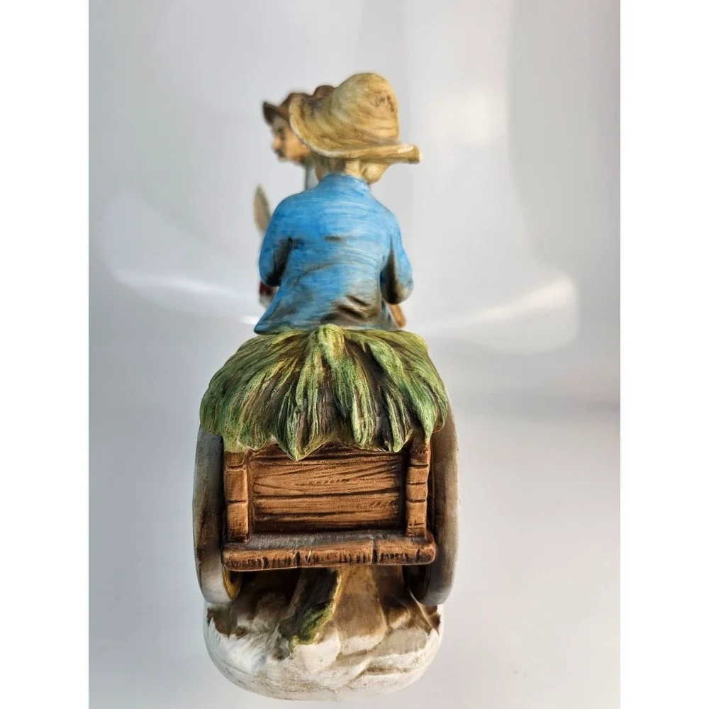 Vintage Set of 2 Donkey Cart Figurines Man Boy Far Donkey Scene‎ Rustic See Desc